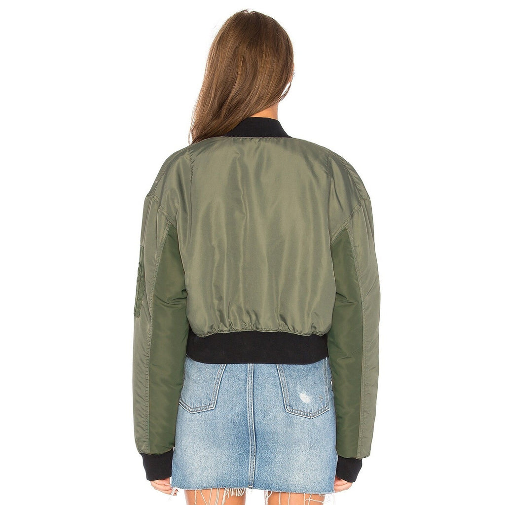 NWT!! Revolve HUDSON JEANS Rogue Olive Green Bomber Jacket Cropped Pockets Small
