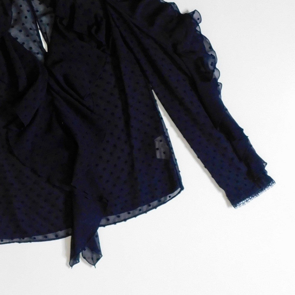 NICHOLAS Navy Blue Swiss Dot Cutout Cold Shoulder Top Blouse Ruffle Size 0