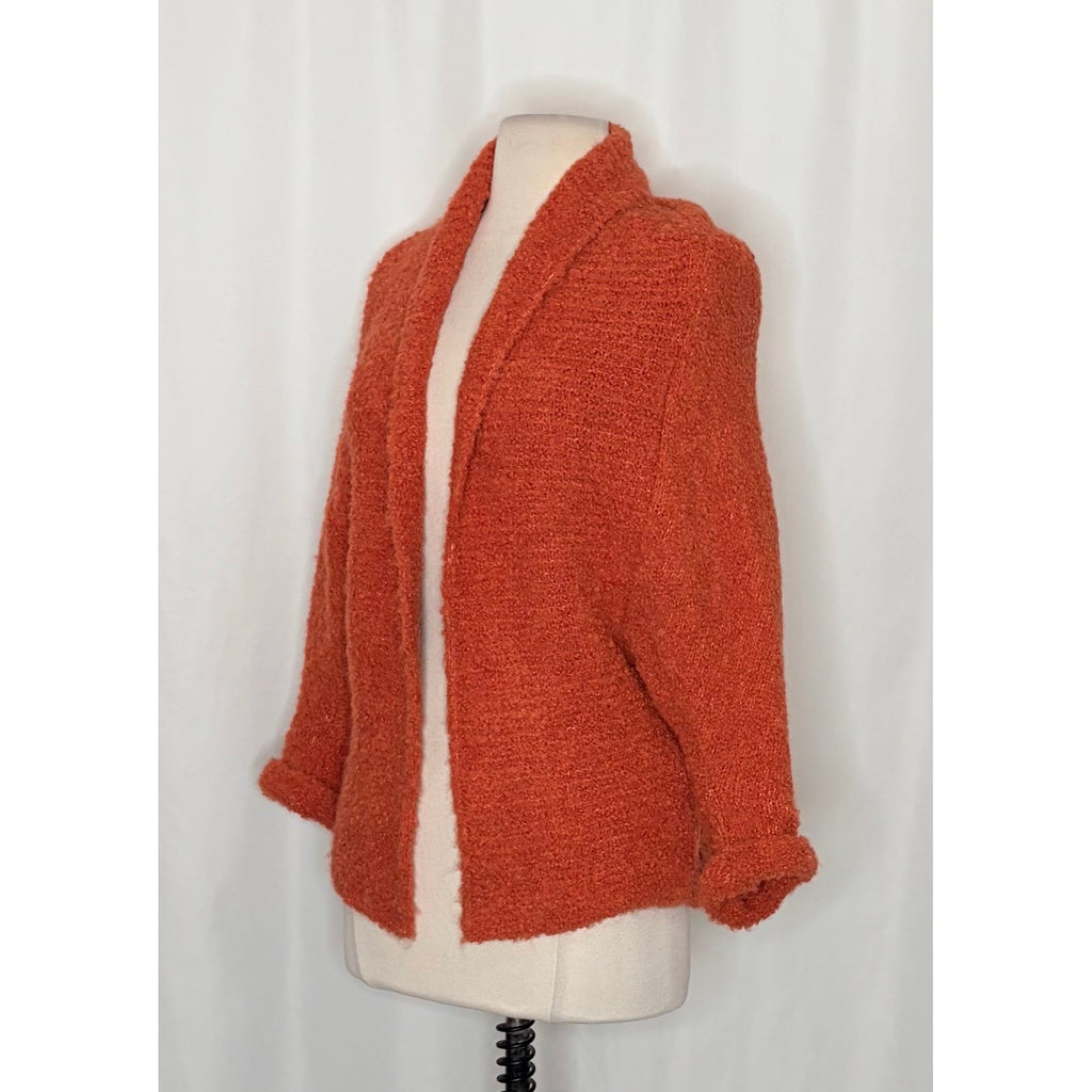 SUNDANCE Laurel Breeze Cardigan Sweater Solid Orange Boucle Knit Wool Small