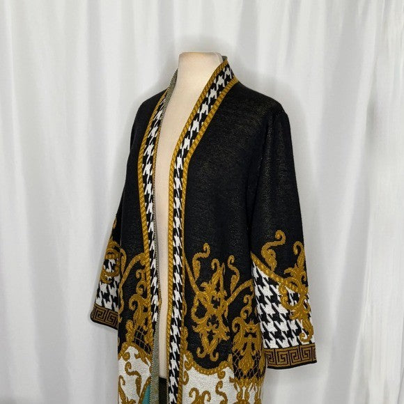 MAXSPORT Floral Duster Cardigan Sweater Wool Stripes Western Knitwear Medium