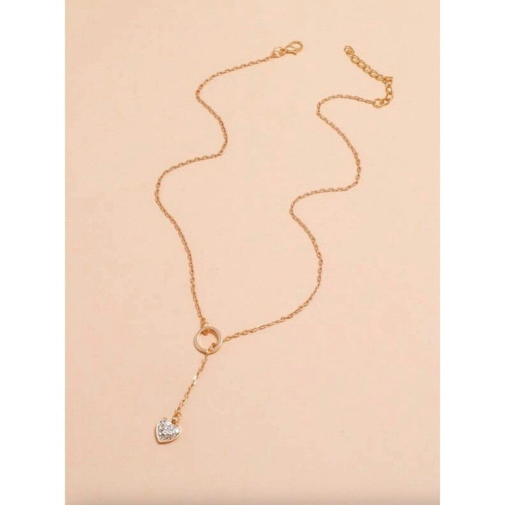 NEW!! Gold Lariat Heart Rhinestone Necklace Delicate Dainty Boho Festival