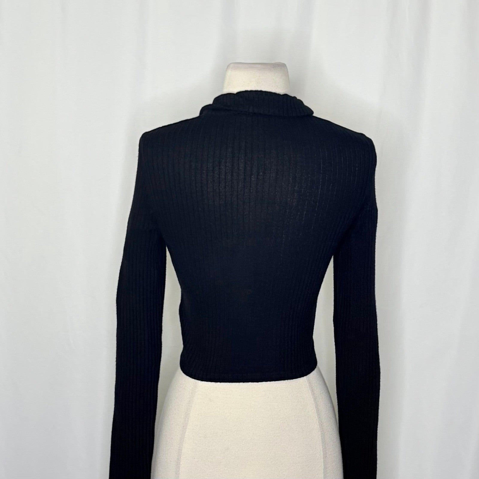 REFORMATION Rainey Crop Henley Ribbed Solid Black Cropped Collared X-Small