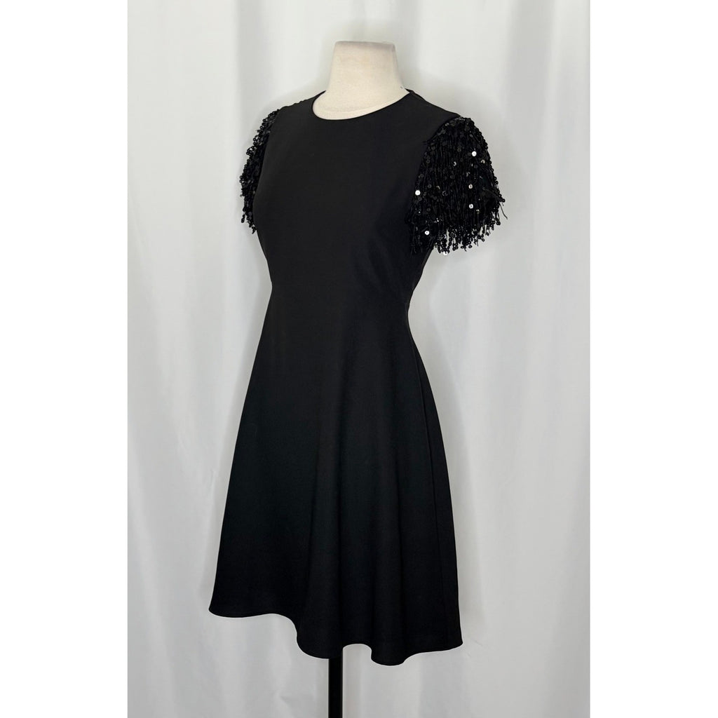 KATE SPADE Sequin Fringe Swing Dress Solid Black Party Glam Embellished Size 2