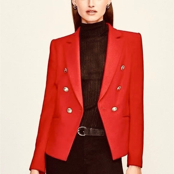 KAREN MILLEN Red Tailored Button Military Blazer Jacket Solid Gold Buttons US 6