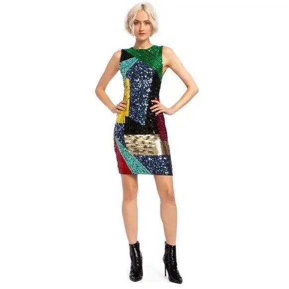 NWT!! ALICE + OLIVIA Nat Sequin Embellished Dress Sheath Beaded Colorful Size 2