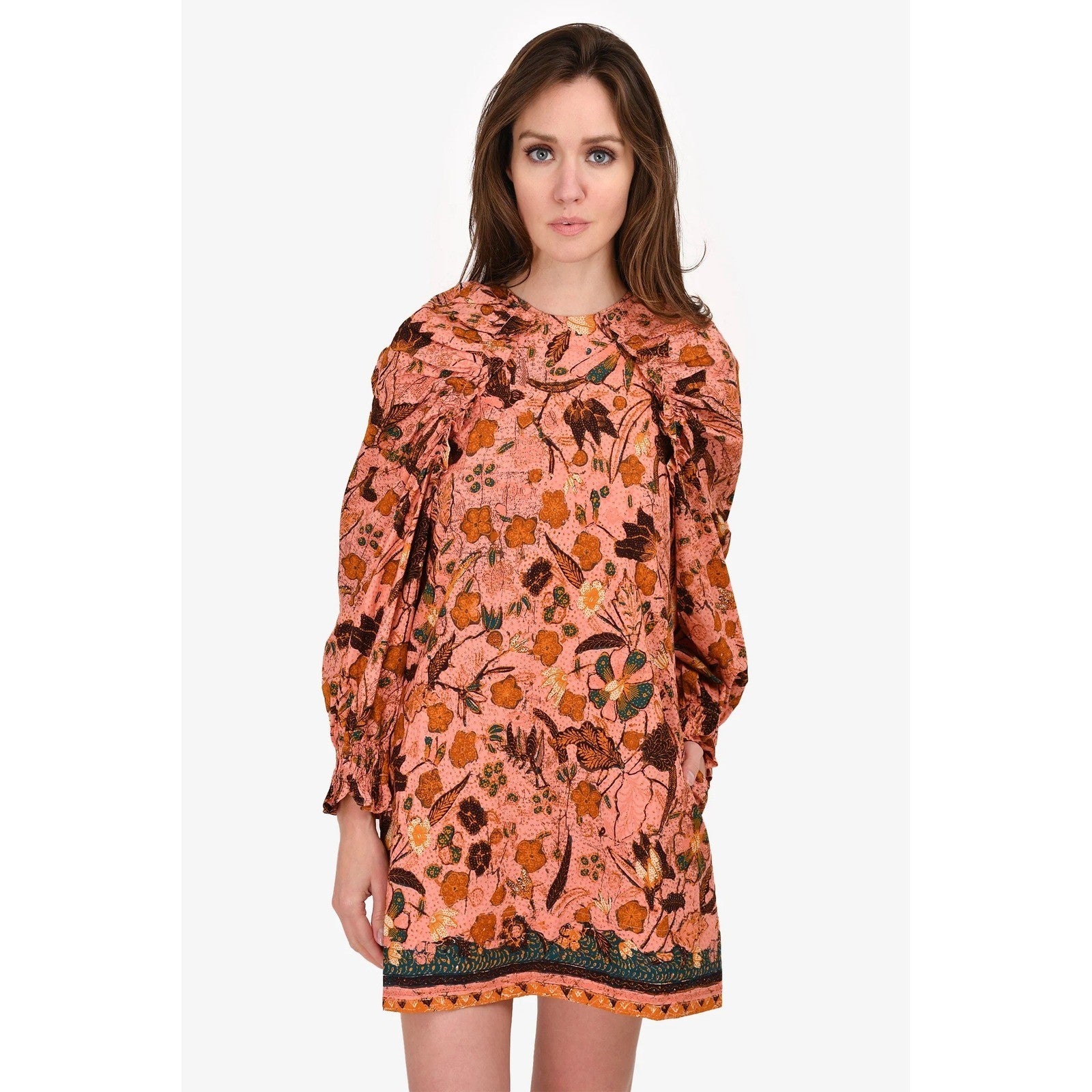 ULLA JOHNSON Devya Dress Blush Pink Floral Mini Ruffled Balloon Sleeve Size 4