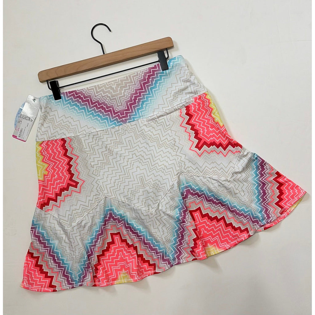 NWT!! LUCKY IN LOVE Chevron Skort Skirt Bright Stripes Sporty Tennis Large