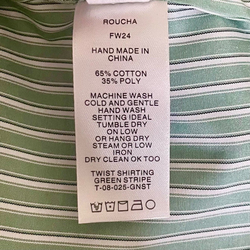 ROUCHA Green White Twist Stripe Shirt Double Breasted Academia BB Medium Short