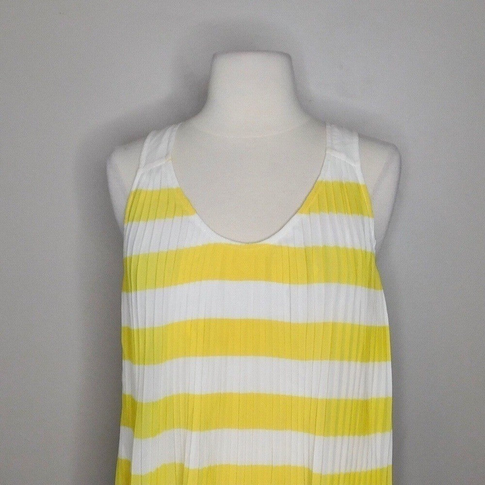 Anthropologie MAEVE Citron Stripe Pleated Tank Top Blouse Swingy Yellow Size 8