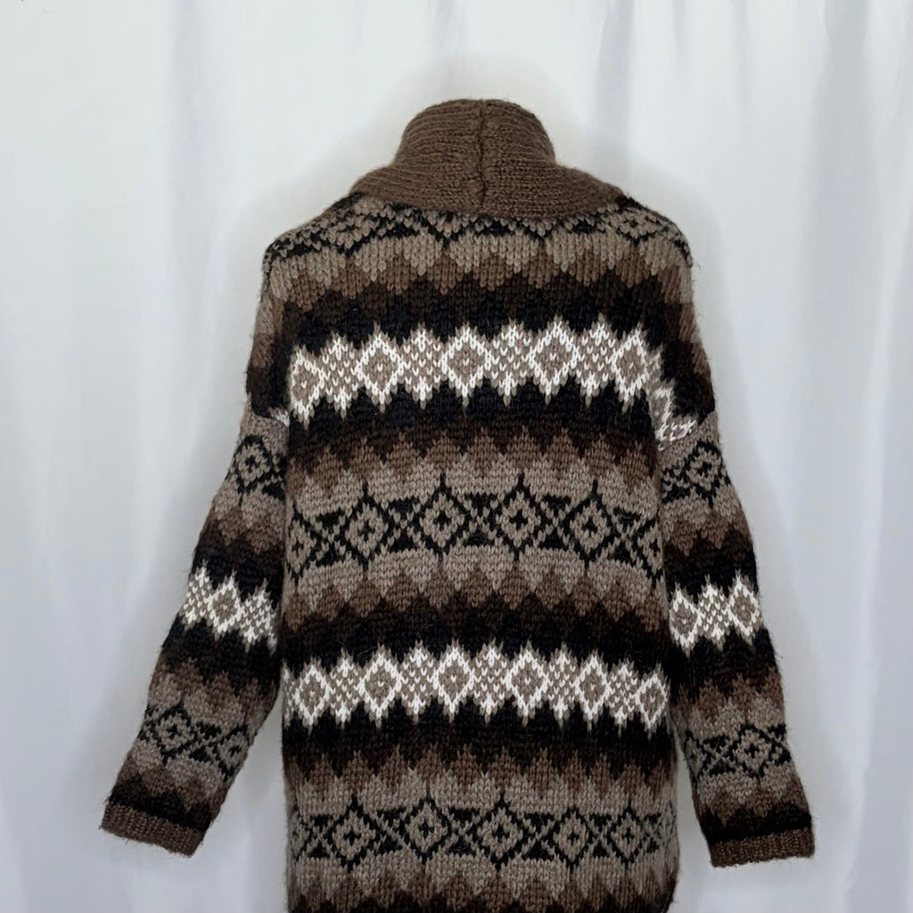 ZARA Fairisle Wool Mohair Cardigan Sweater Oversized Jacquard Knit Shawl Medium