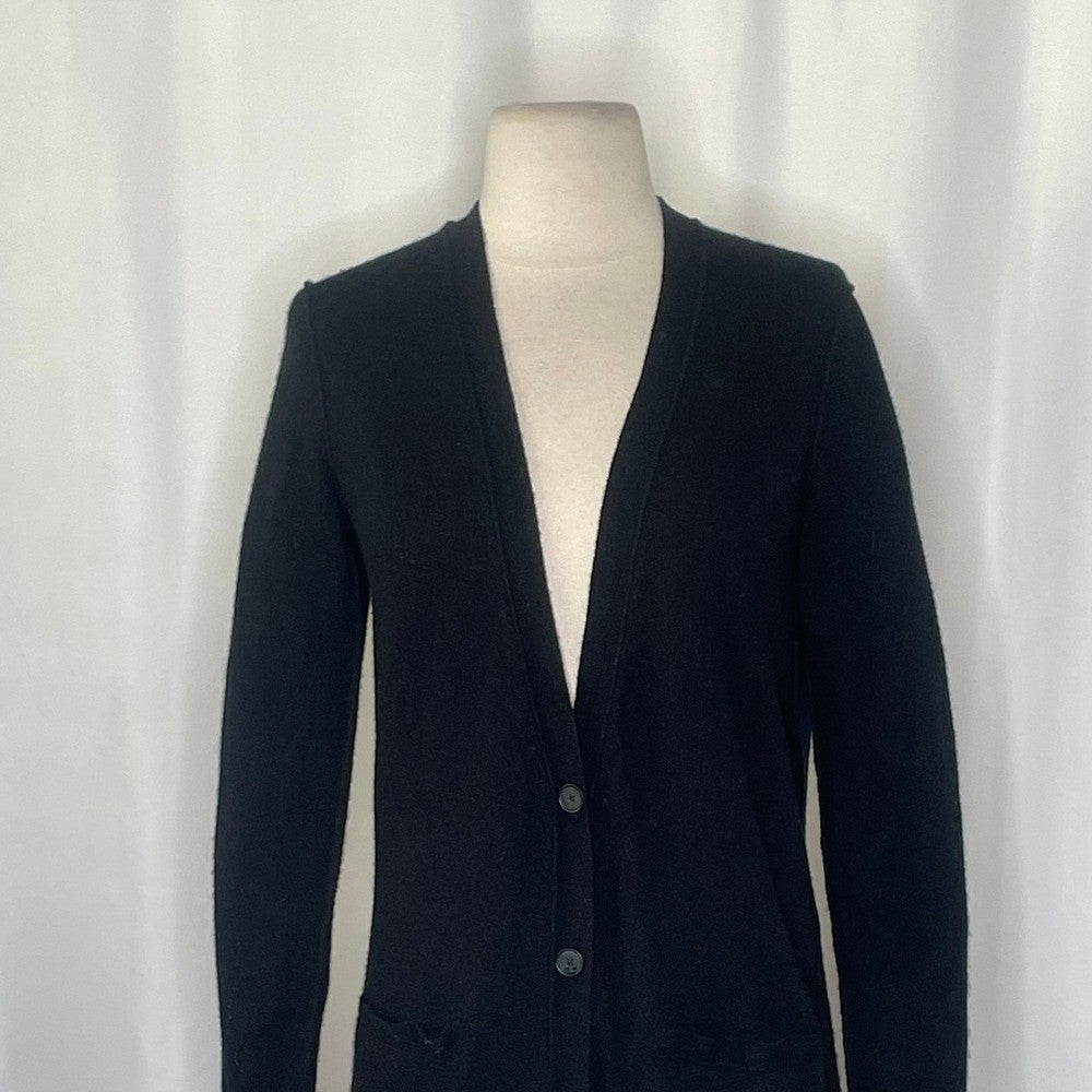 Revolve VINCE Cashmere Longline Button V Cardigan Sweater Solid Black Pockets XS