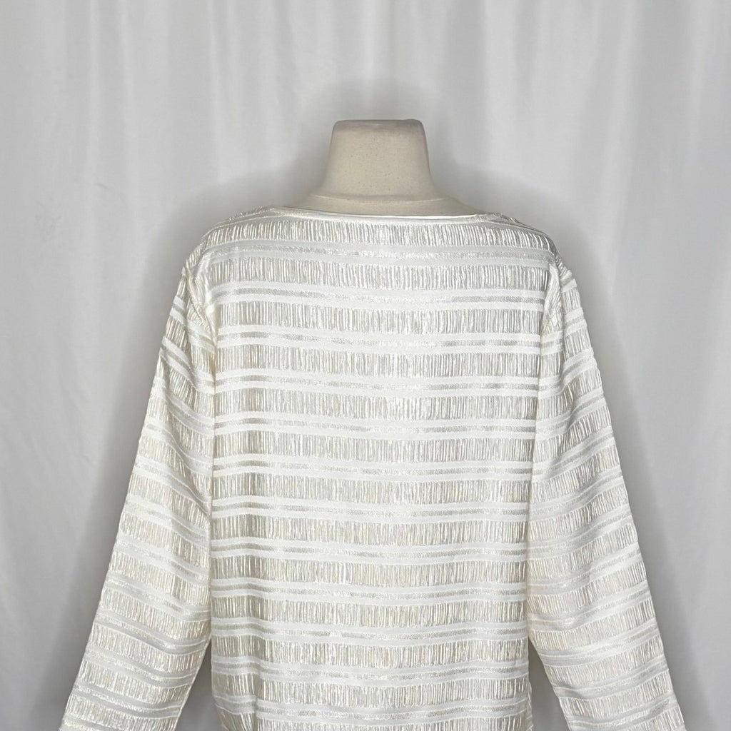 REISS Mandy Pleat-Detail Top Blouse White Solid Pullover Chic Professional Large