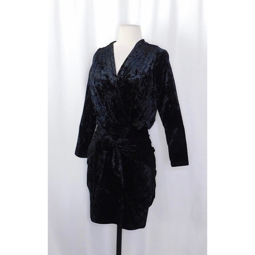MISA Los Angeles Ophelie Black Crushed Velvet Tie Front Mini Dress Stretch Small