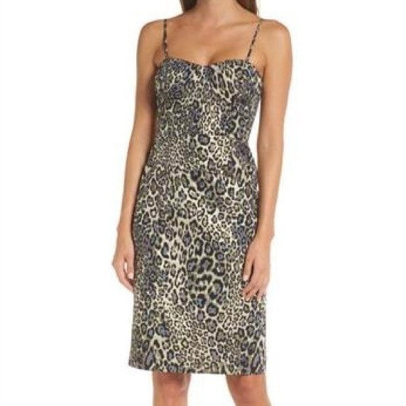 J. CREW Collection Animal Print Sheath Dress Leopard Strappy Bodice Size 4