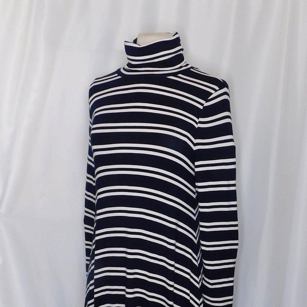 Anthropologie MAEVE Navy Blue White Striped Turtleneck Jersey Knit Dress Small