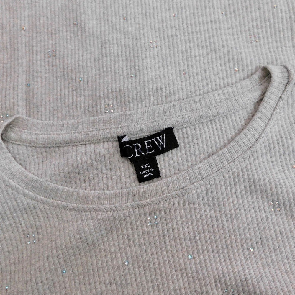 J. CREW Vintage Rib Long Sleeve T-Shirt Embellished Heathered Dove XXS XX-Small