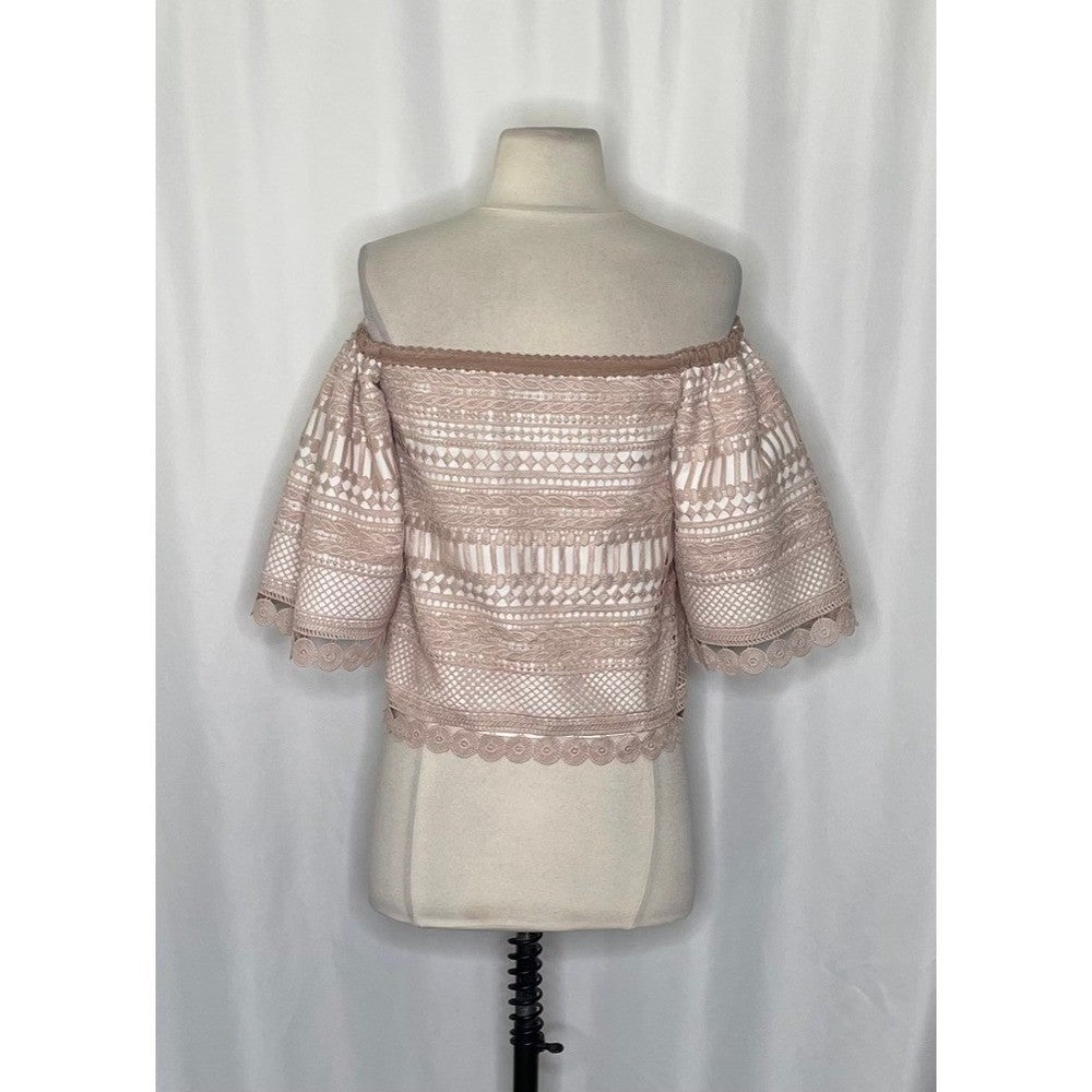 Revolve ALEXIS Finn Lace Off Shoulder Top Blouse Blush Pink Silk Lacey X-Small