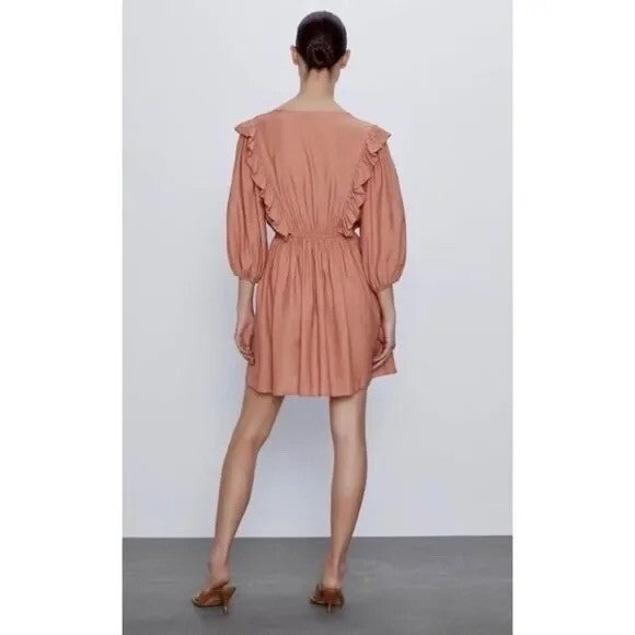 NWT!! ZARA Marsala Guipure Lace Ruffled Mini Dress Blogger Favorite Medium