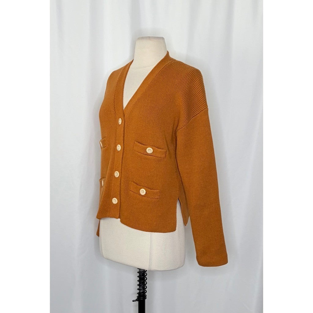 ALEX MILL Jo Ribbed Cardigan Sweater Caramel Brown Buttons Pockets Medium