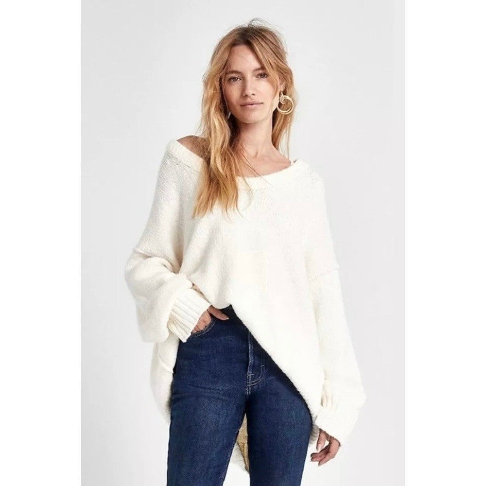 Revolve FREE PEOPLE Brookside Tunic Sweater Ivory Slouchy Solid Scoop Large