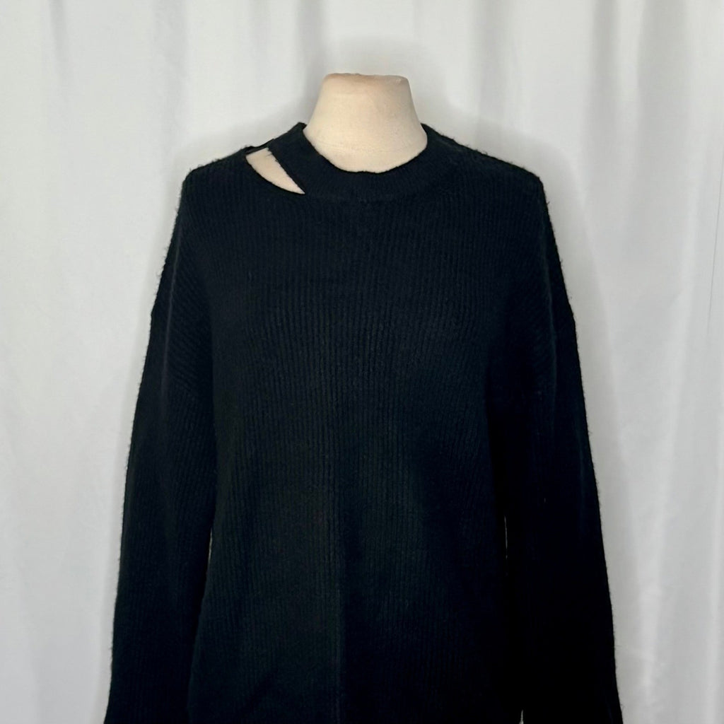 RAILS Alexi Cutout Sweater Solid Black Ribbed Pullover Knitwear Large