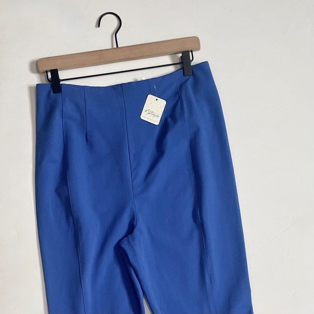 NWT! FREE PEOPLE Real Deal Split Flare Pants Blue High Rise Waist Stretch Medium