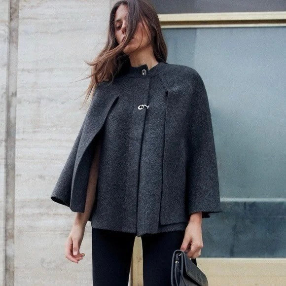 ZARA Charcoal Grey Wool Blend Cape Sweater Knitwear Knit Minimalist Medium