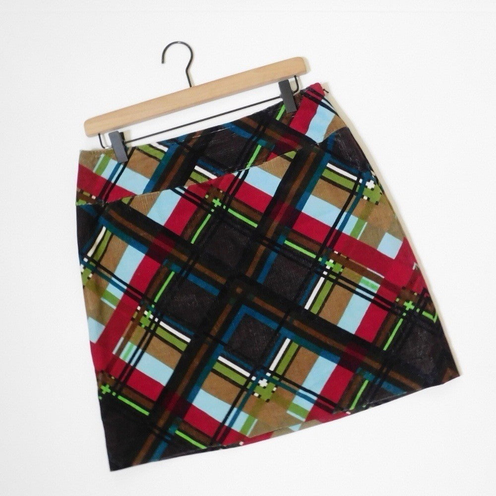 ETCETERA Corduroy Plaid Pencil Skirt Stretch Dark Academia Preppy College Size 8
