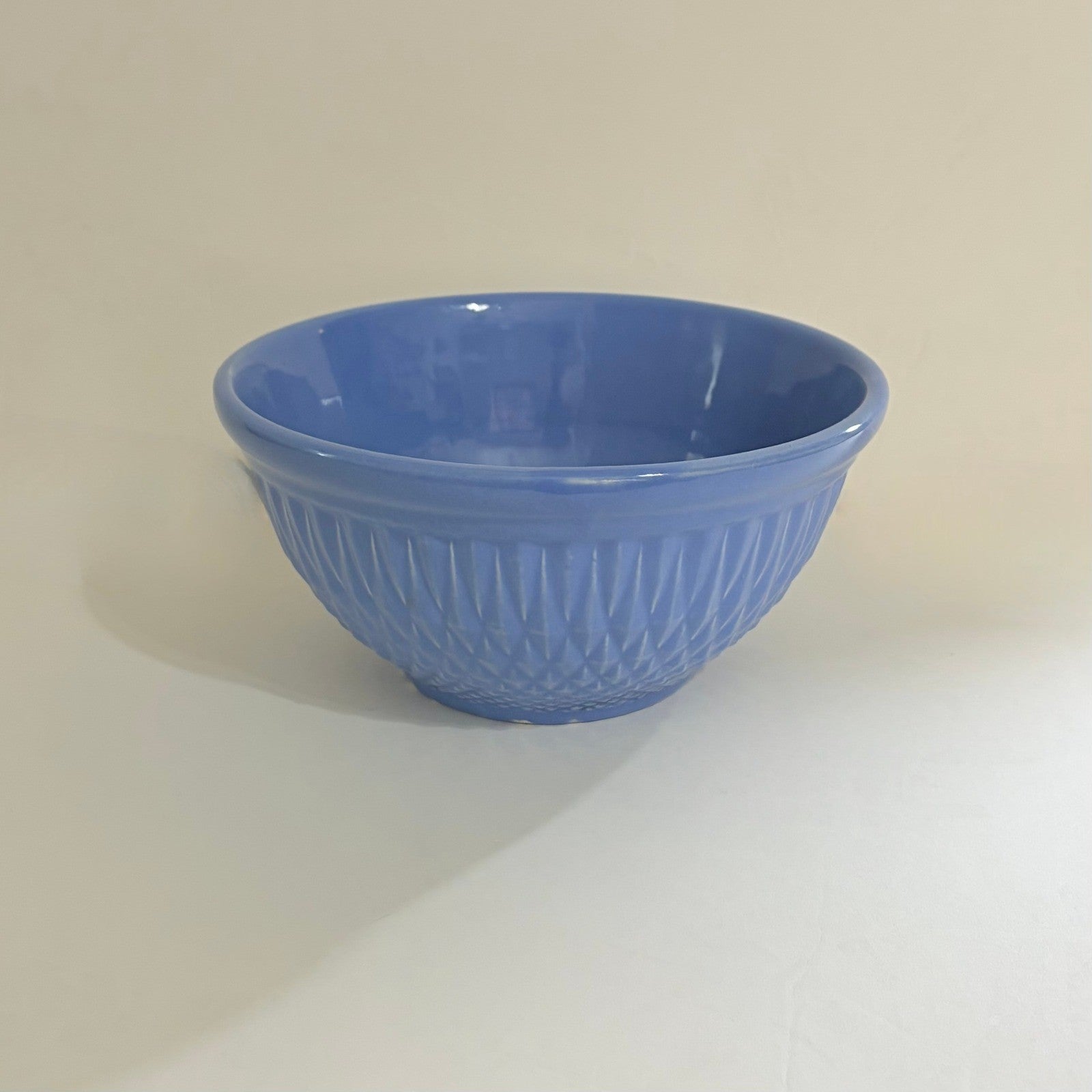 Vintage A.E. HULL Pottery Company Blue Kitchen Bowl Nesting Glossy Diamond