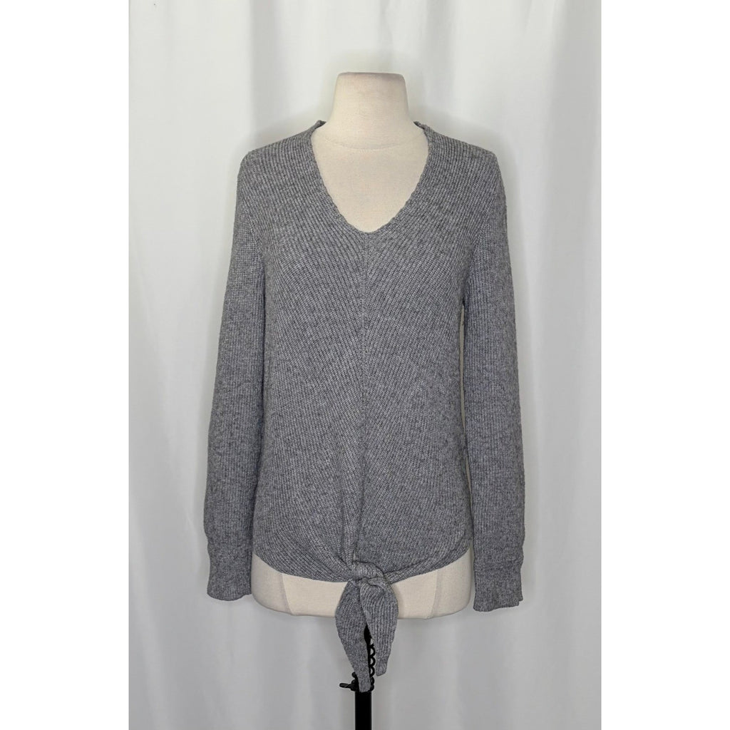 By ANTHROPOLOGIE Rocio Ribbed Tie Front Sweater Solid Gray V Neck Knit Medium