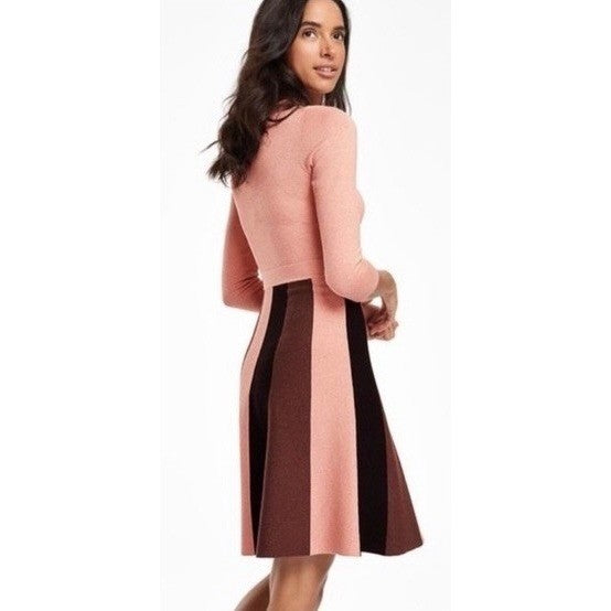 BODEN Rosemary Sparkle Knit Fit N' Flare Dress Pink Chocolate Brown US Size 6