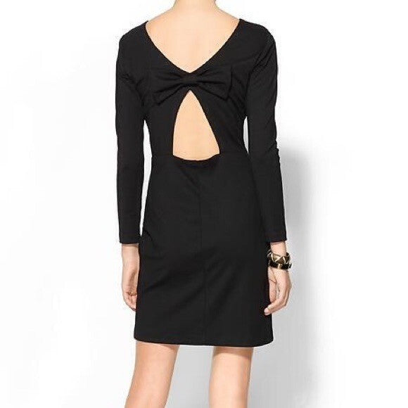 AMANDA UPRICHARD Black Open Back Bow Ponte Knit Dress Sheath Classic Large