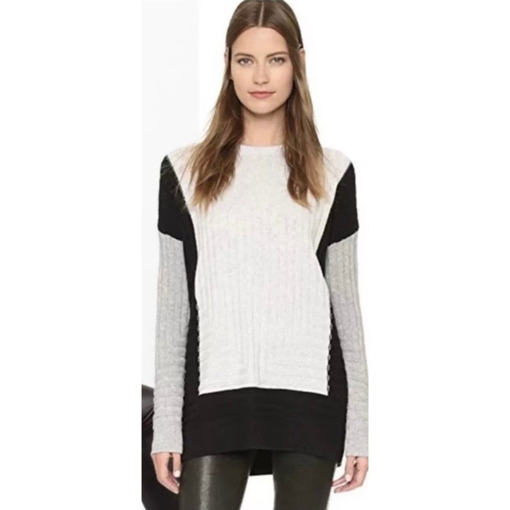 VINCE Cashmere Wool Colorblock Sweater Black Gray Ivory Intarsia Ribbed Small