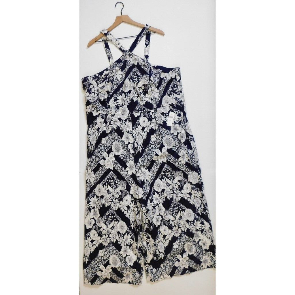 NWT!! Anthropologie MAEVE Magda Halter Jumpsuit Retro Floral Wide Legs Size 24W