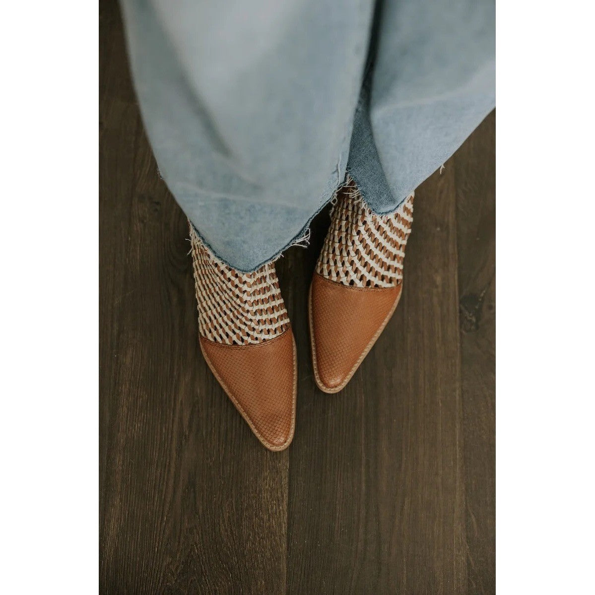 ROOLEE Opening Night Woven Ankle Boots Brown Point Toes Western Southwestern 7