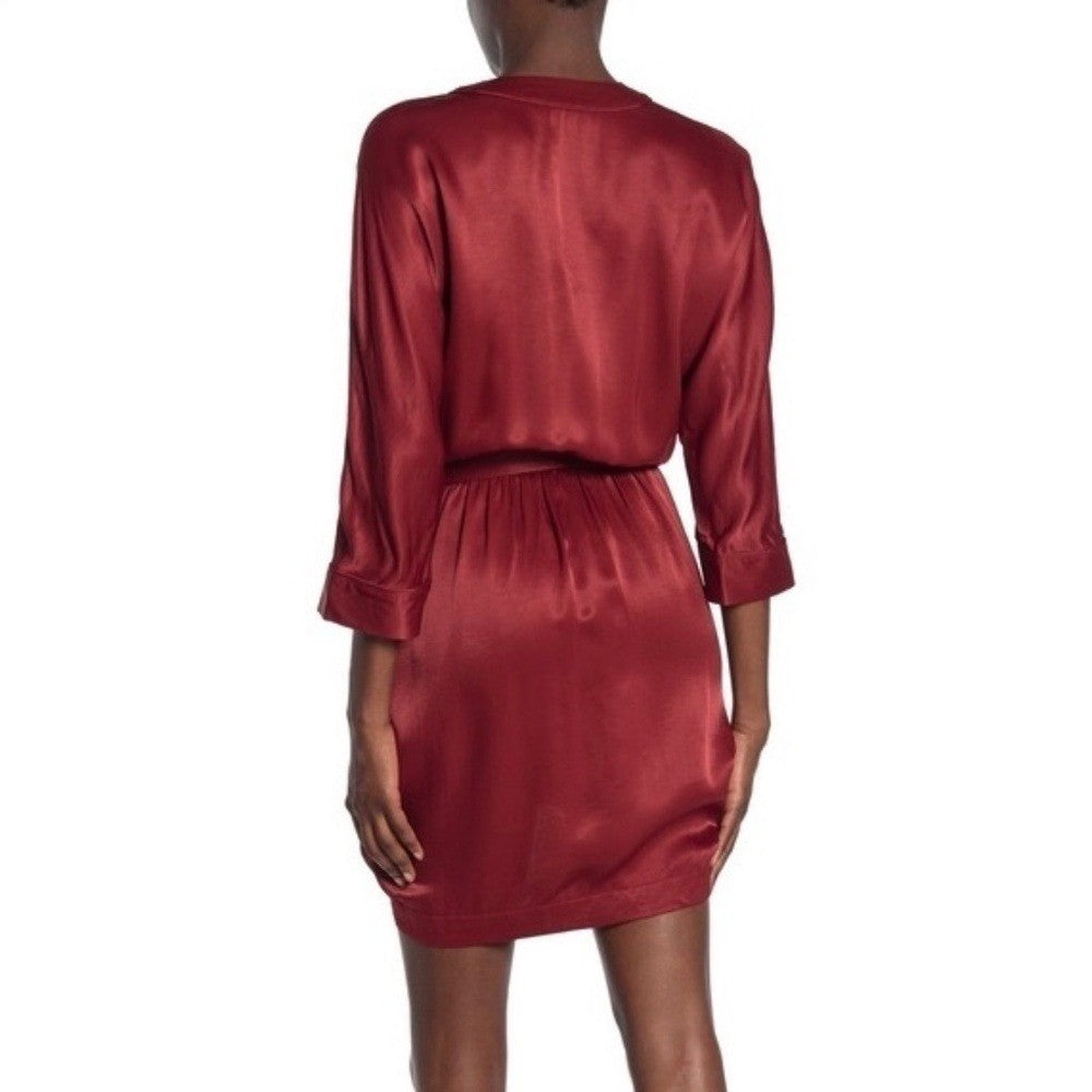 SCOTCH & SODA Maison Scotch Red Satin Wrap Dress Solid Party Cocktails Medium
