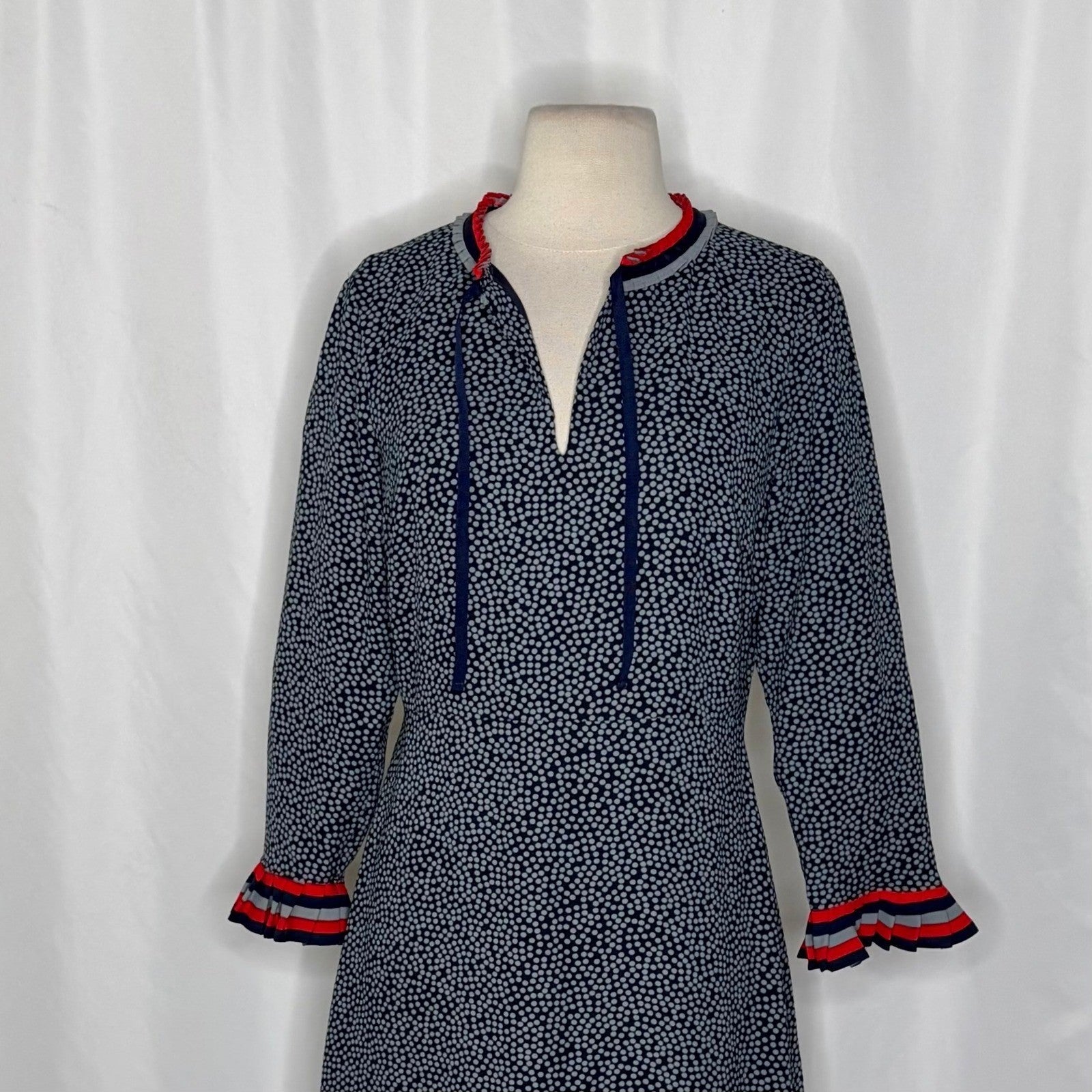 NWT!! BODEN Lara Polka Dot Striped Pleated Trim Dress Cluster Spot 6L 6 Tall
