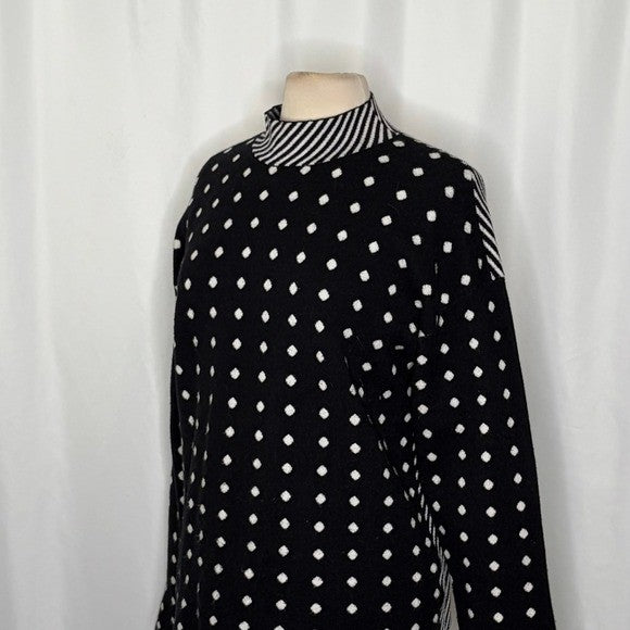 By ANTHROPOLOGIE Lizzie Mock Neck Sweater Black White Polka Dot Striped Large