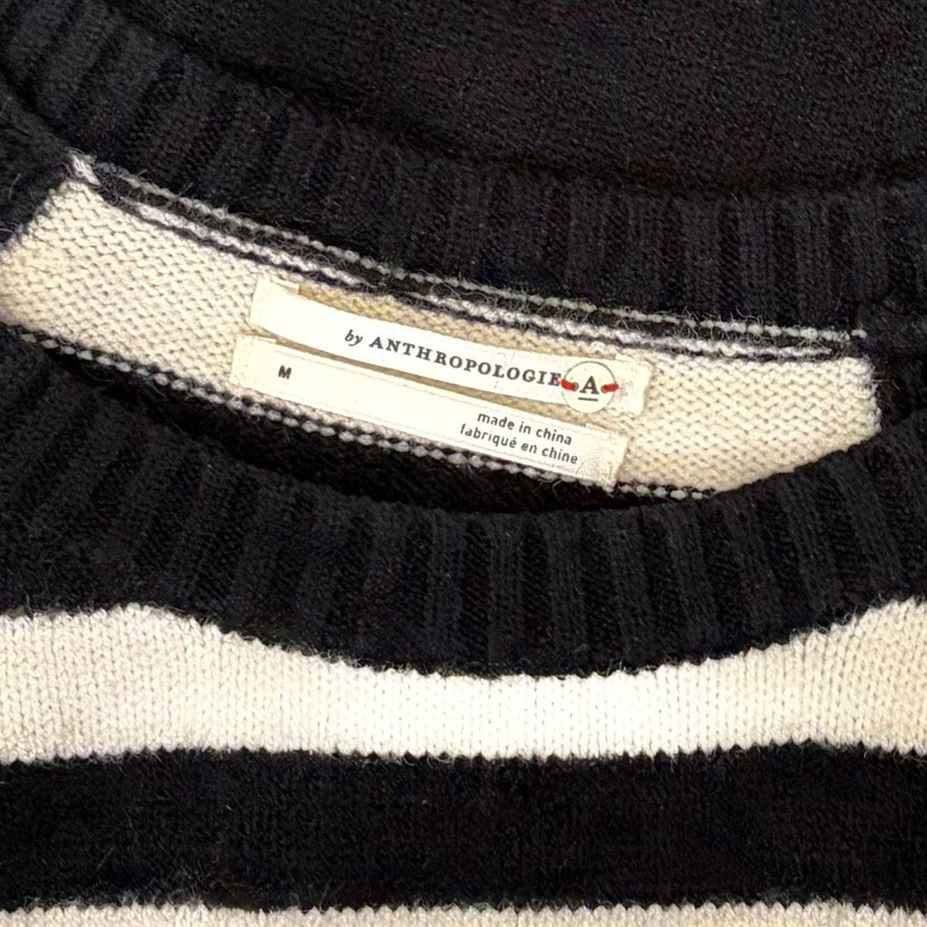 ANTHROPOLOGIE Rebekah Sweater Black White Stripe Tunic Pullover Knitwear Medium