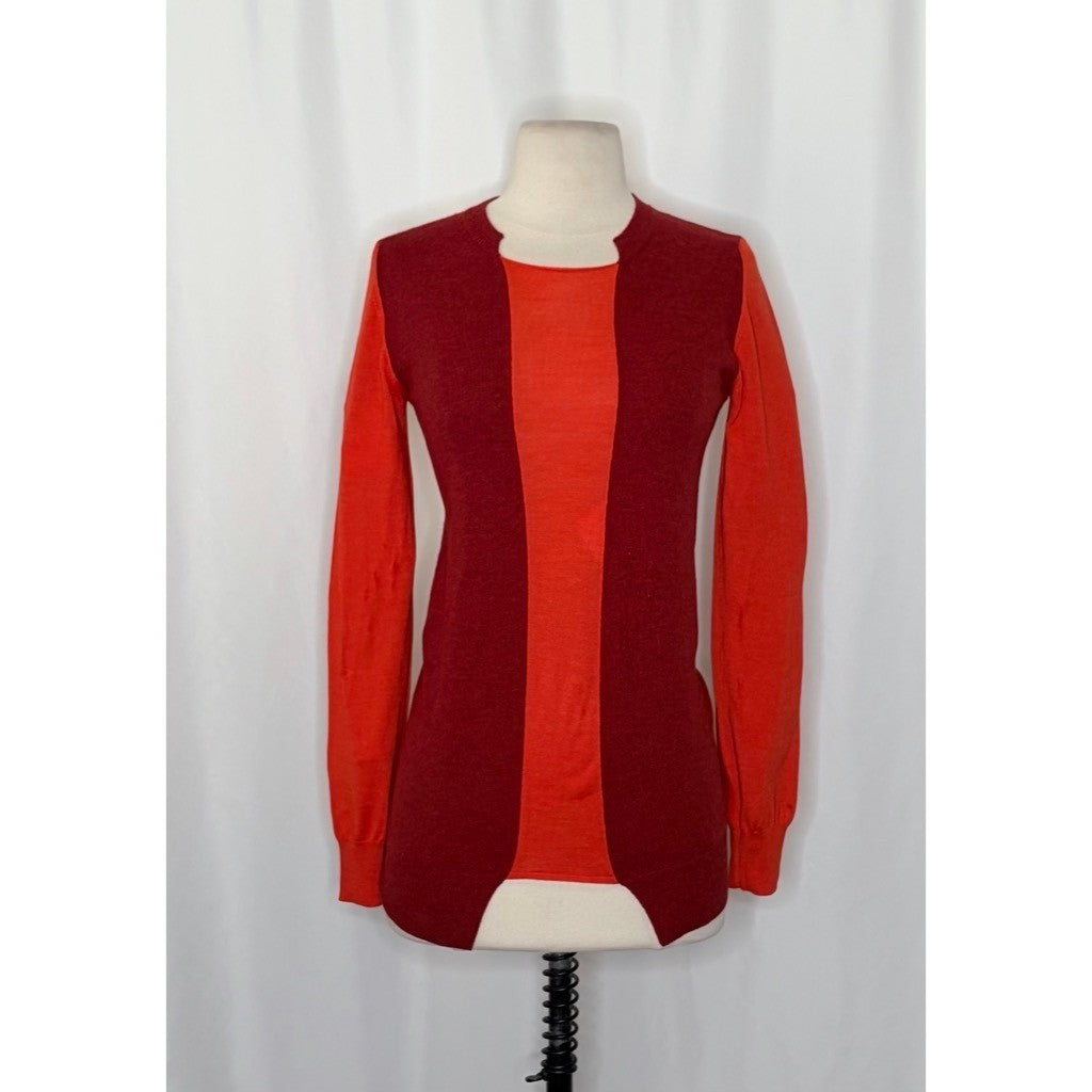 STELLA MCCARTNEY Wool Silk Colorblock Pullover Sweater Knit Red Orange 38 US 4