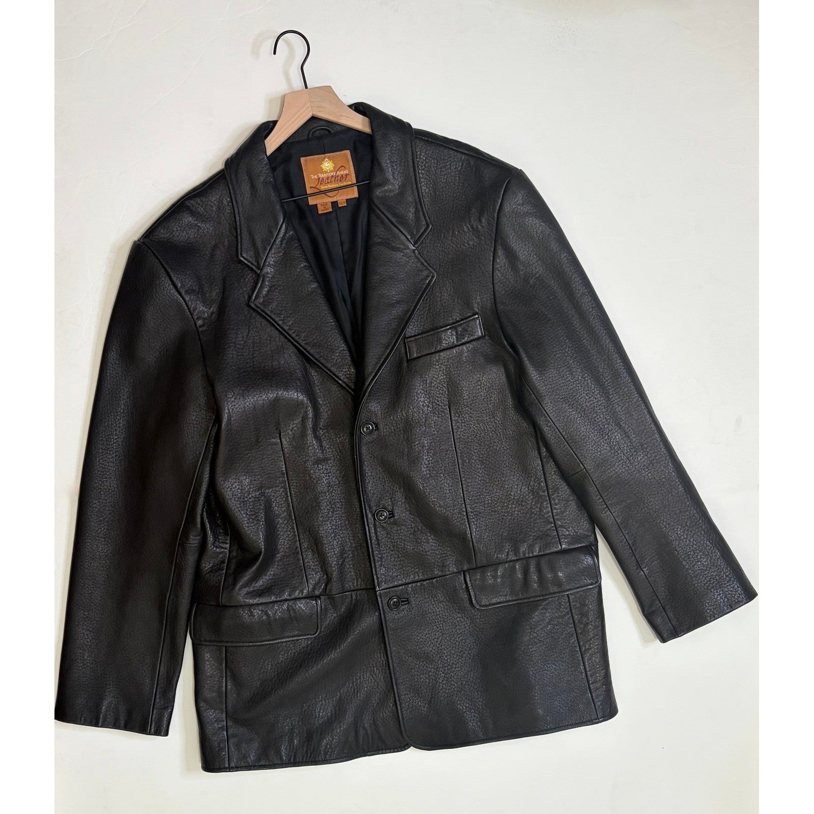 Vintage THE TERRITORY AHEAD Black Leather Jacket Blazer Solid X-Large Tall