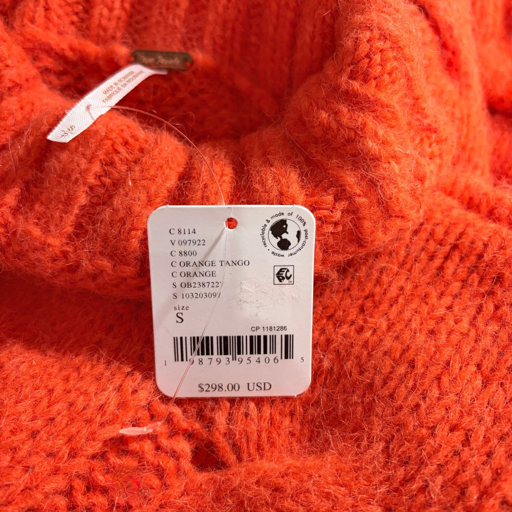 NWT!! FREE PEOPLE Clementine SoftSpun Cable Knit Pullover Solid Orange Small