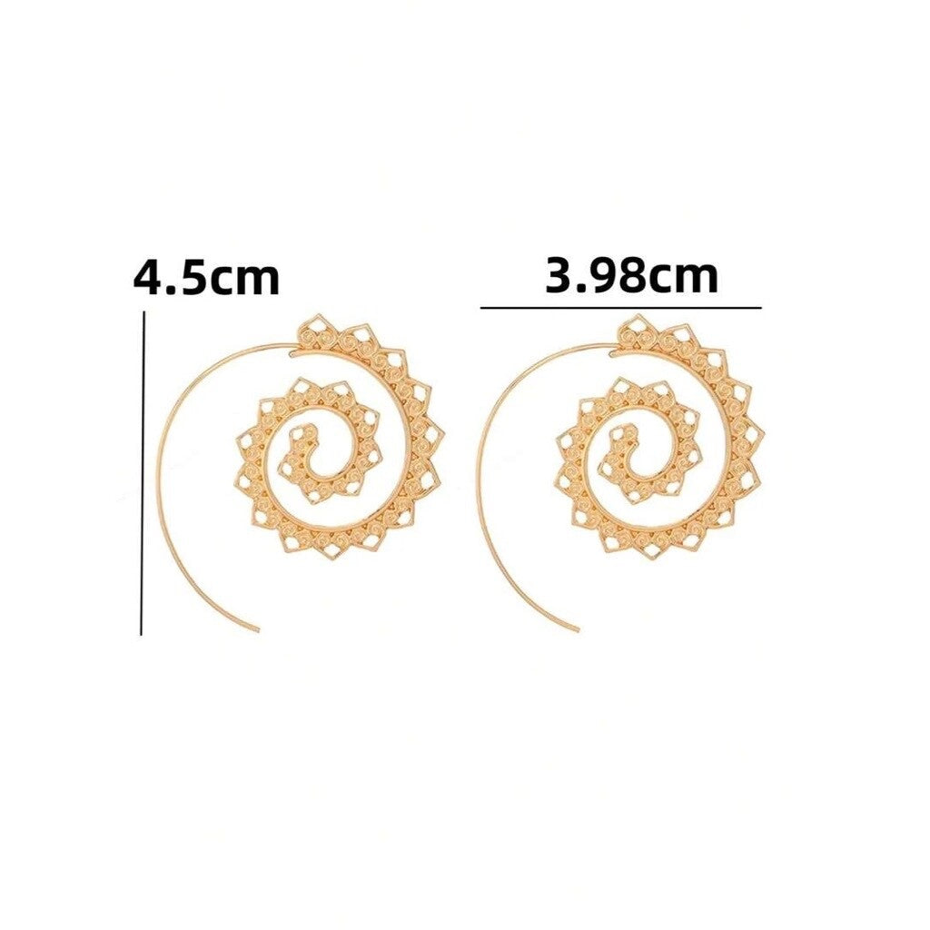 NEW Swirly Hoop Earrings Gold Tone Boho Festival Dangle Round Bohemian Resort