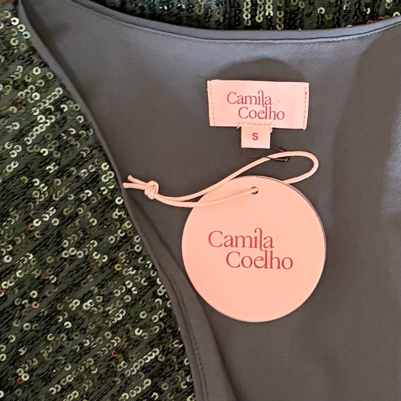 NWT!! Revolve CAMILA COELHO Green Sequin Cece Bodysuit Draped Neckline Small