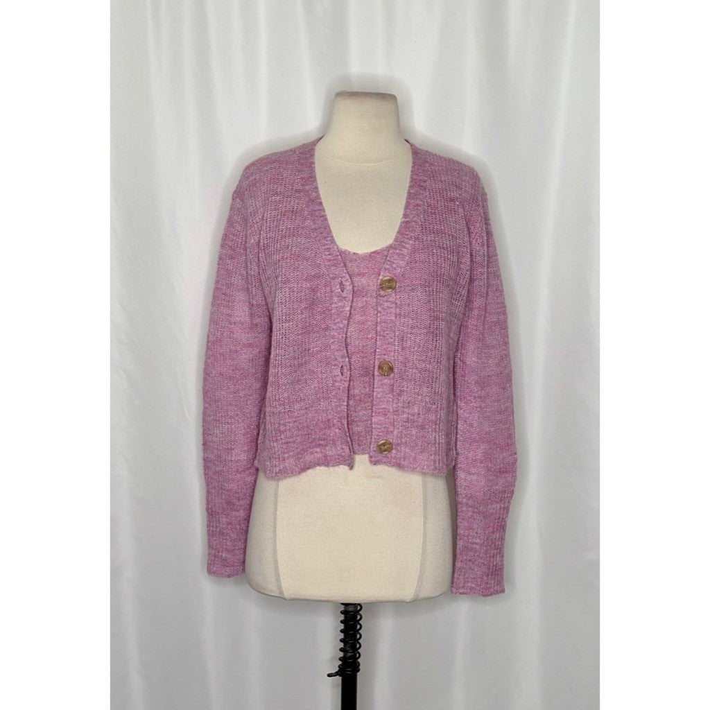Revolve MONROW Two Piece Twinset Cardigan Tank Sweater Wool Mohair Purple XS