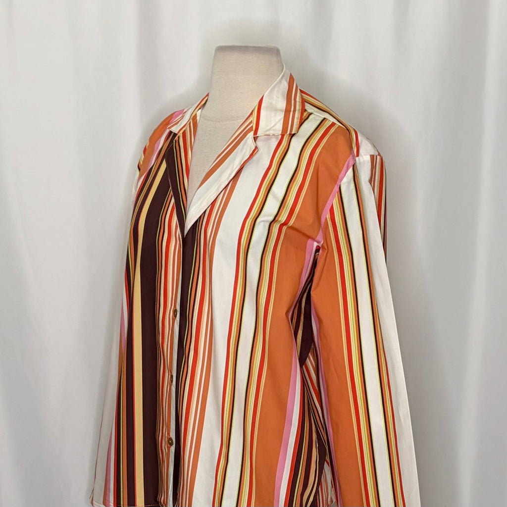NWT!! ZARA Colorful Striped Buttondown Shirt Top Cotton Notch Collar Small