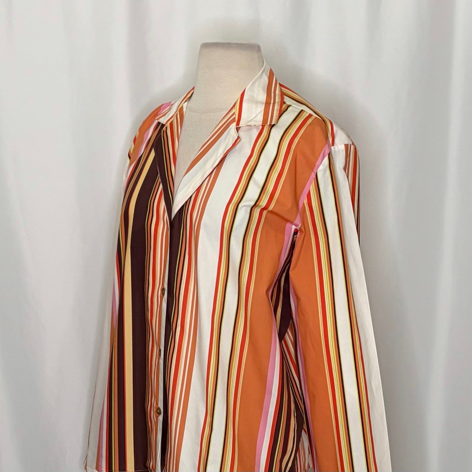 NWT!! ZARA Colorful Striped Buttondown Shirt Top Cotton Notch Collar Small