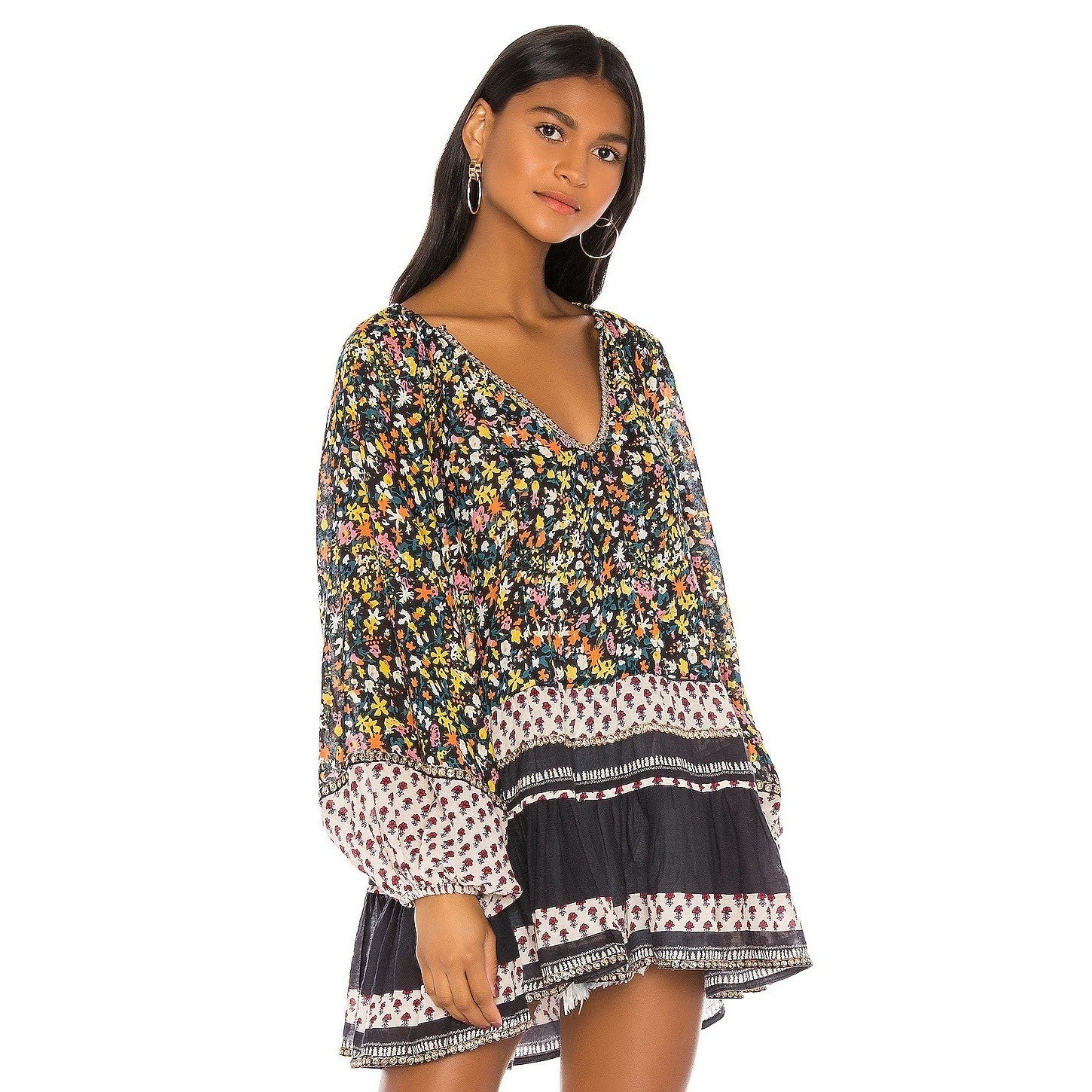 Revolve FREE PEOPLE Gardenia Tunic Top Shirt Floral Boho Festival Flowy Medium
