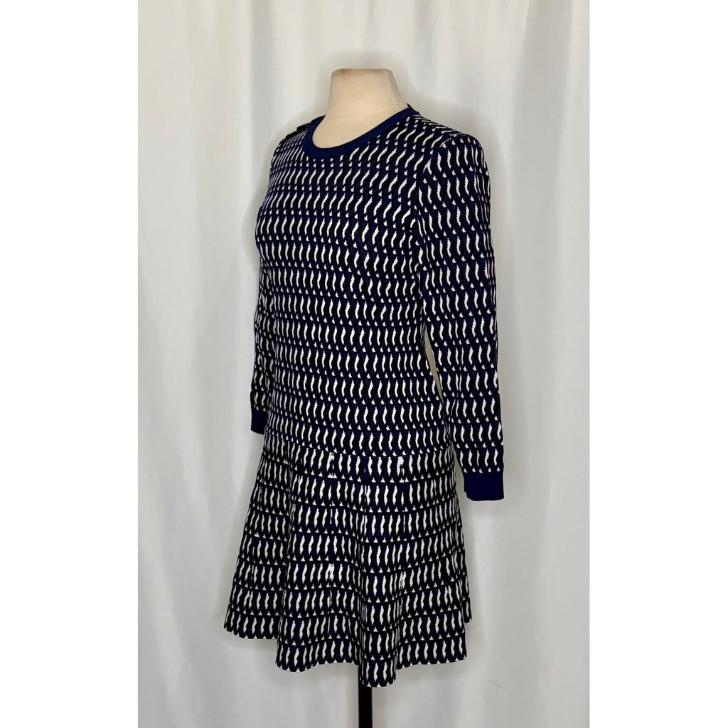 SHOSHANNA Aspen Intarsia Knit Dress Navy Blue White Dropwaist Crew Neck X-Large
