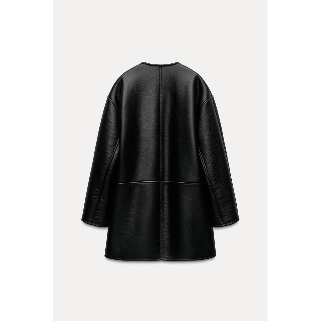 NWT!! ZARA ZW Collection Double Faced Coat Jacket Black Fleece Lining Small